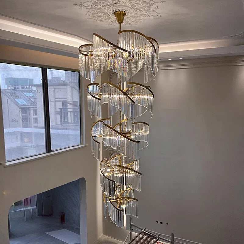 2026 Luxury Customizable Large Chandelier Pendant Light Ceiling Lamp Dimmable K9 Crystal Luster For Staircase Luminaire