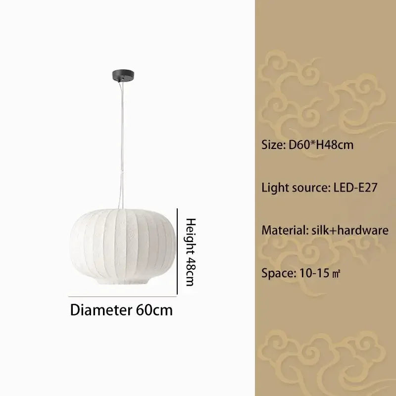 Wabi-Sabi Silk Dome Pendant Light - Iron Art Lantern LED Ceiling Lamp Fixture for Living Room, Dining Area, Bedroom & Cafe Decor
