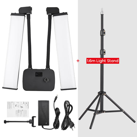 Flexible Double Arms LED Fill Light Bi-color Dimmable LED Video Light 3 Lighting Modes with Phone Holder for Makeup Live Stream