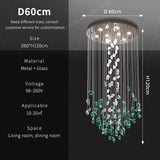 Dining Room Chandeliers Duplex Villa Hall Hanging Lamp Luxury Living Room High Ceiling Green Stone Glass LED Pendant Lights