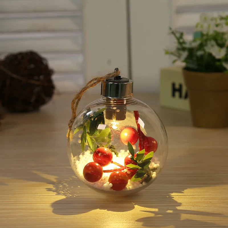 Pet 8cm Simulation Interior Christmas Pendant Transparent Led Warm White Light Christmas Ball For Holiday Party New Year 2025