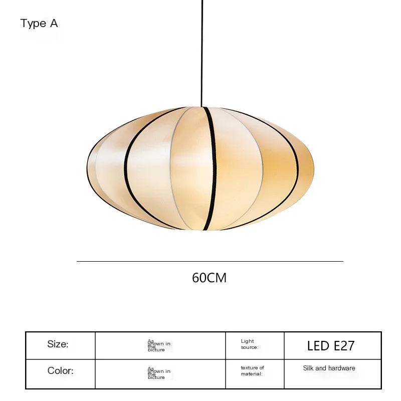 Nordic Medieval Silk Lantern LED Pendant Light - Japanese Wabi-Sabi Zen Ceiling Chandelier Lamp Fixture for Living Room, Bedroom & Home Decor