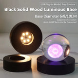 Black Round Solid Wood Luminous Base - LED Light Stand for Crystal Balls & Glass Ornaments