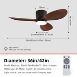 36/42 Inch Modern Ceiling Fan w/Light, 6-Speed DC Motor, Remote, Ultra Quiet, 3-Color Dimmable 18W for Bedroom/Living Room