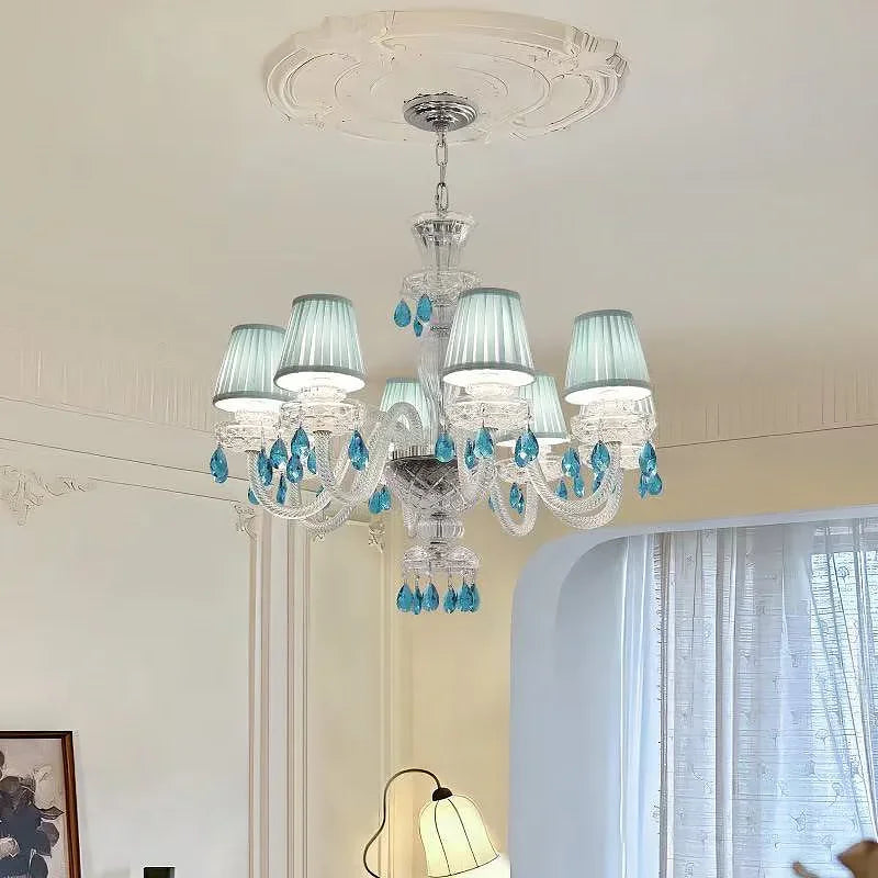Light Blue K9 Crystal Lustre Led Chandelier Lighting Living Room Candle Pendant Lights Romantic Home Decor Led Luminarias Lamp