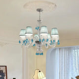 Light Blue K9 Crystal Lustre Led Chandelier Lighting Living Room Candle Pendant Lights Romantic Home Decor Led Luminarias Lamp