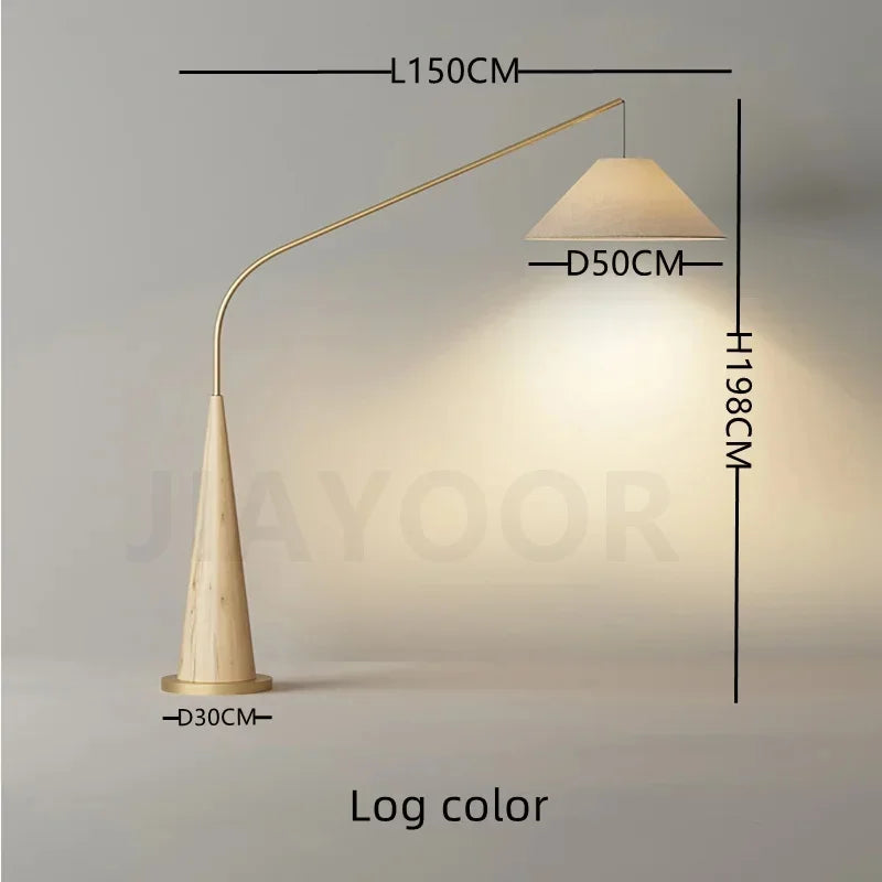 Modern Walnut Fishing LED Floor Lamp - Creative Minimalist Arc Standing Light Fixture for Living Room, Bedroom Bedside & Study