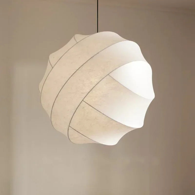 Noguchi Isamu Style Rice Paper Pendant Light - Japanese Wabi-Sabi Ball Ceiling Chandelier Lamp Fixture for Bedroom, Living Room & Restaurant
