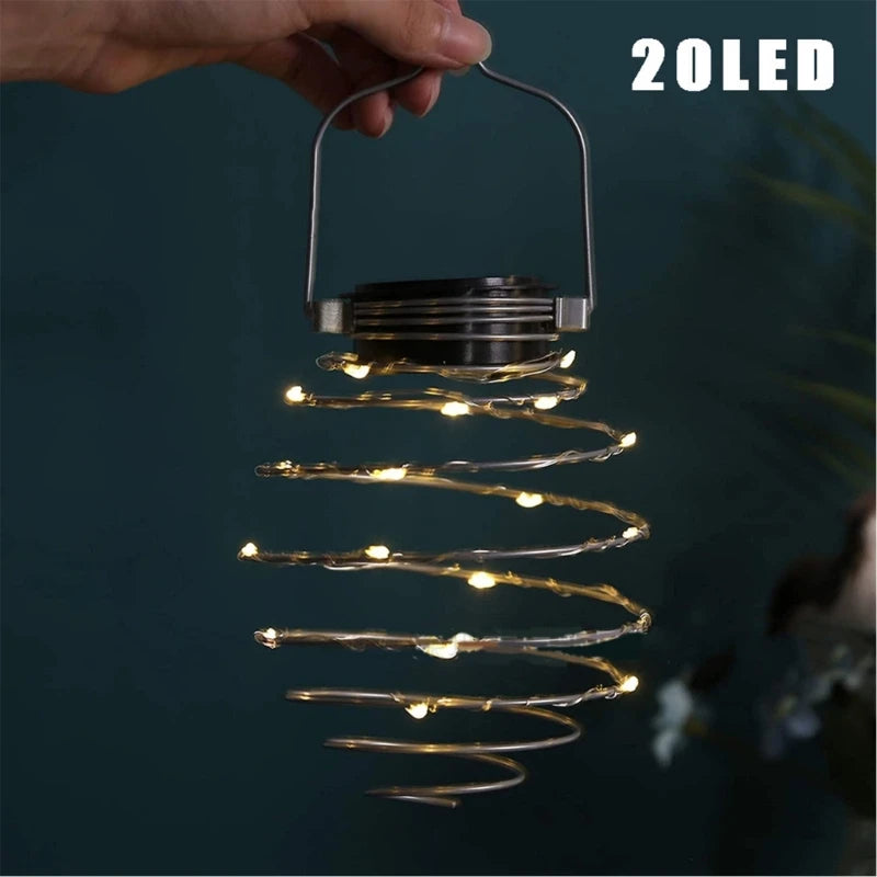Solar Spiral LED Light Hanging Lantern Solar Spring-Shaped Garden Light Outdoor Waterproof Pendant Light for Patio Porch