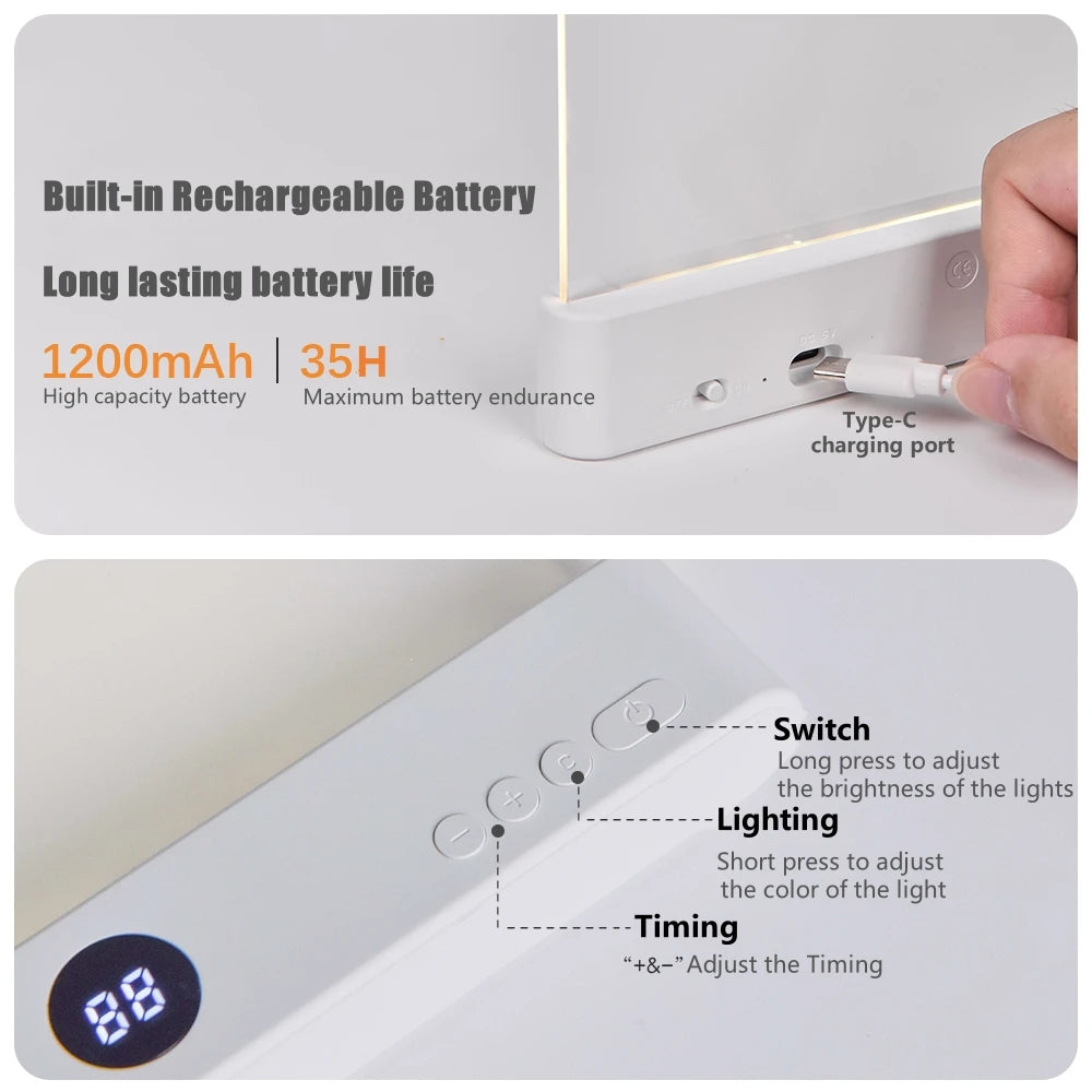 LED Flat Panel Night Vision Book Light (USB Rechargeable) - Eye-Protection Transparent Reading Lamp for Bed & Indoor Study