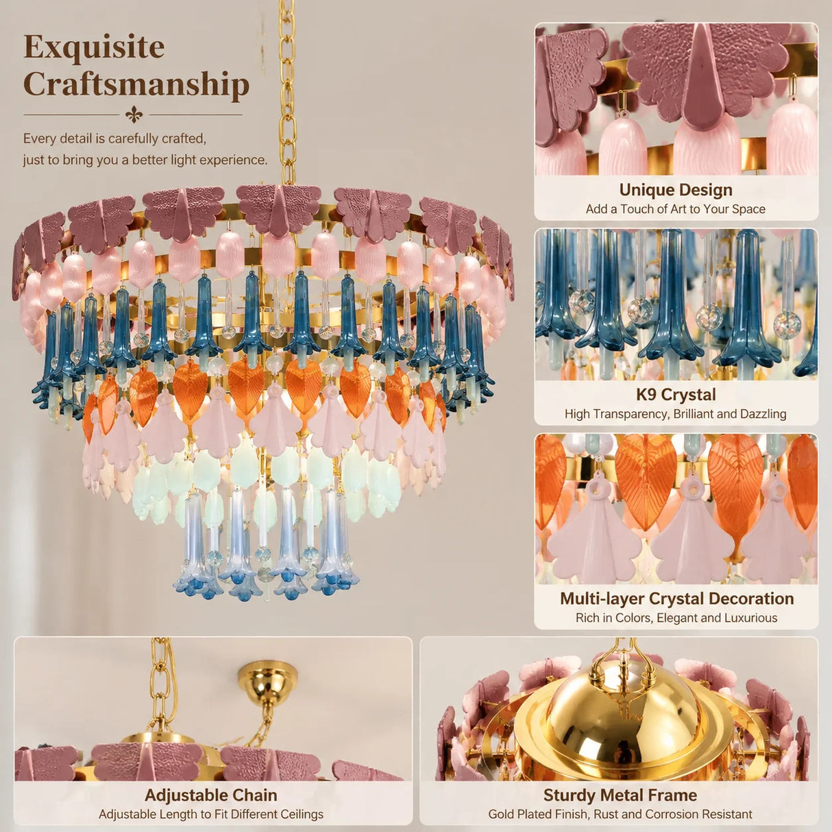 Vintage Ceramic Macaron Crystal Pendant Light LED Hanging Lamp for Bedroom Living Room Hotel Creative Glass Art Chandelier