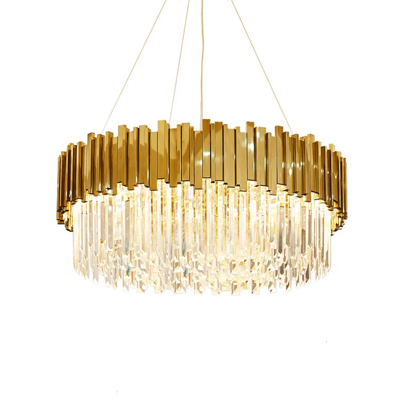 LED Gold Chrome 2 Layer Crystal Ceiling Chandeliers 2023 New Trend Lighting Lustre Suspension Luminaire Lamp For Living Room