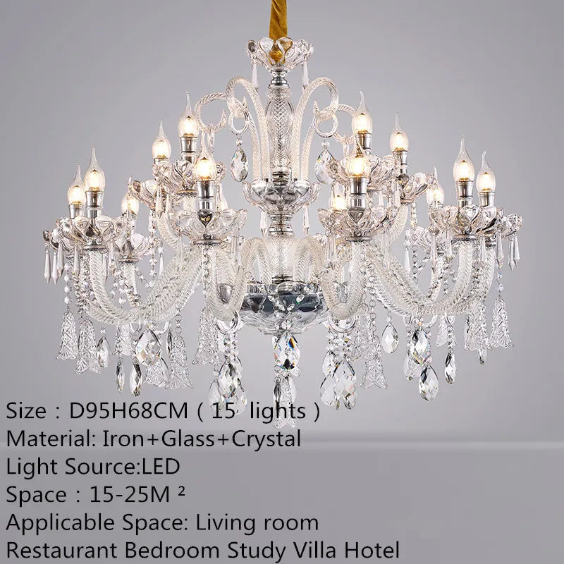 European Luxury Crystal Chandelier LED Living Room Restaurant Bedroom Villa  Hotel Duplex Building Candle Pendent Lamp