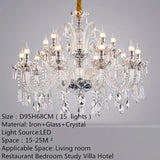 European Luxury Crystal Chandelier LED Living Room Restaurant Bedroom Villa  Hotel Duplex Building Candle Pendent Lamp