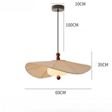 Wabi-Sabi Wood & Cloth Pendant Light - Retro Fabric Ceiling Chandelier Lamp Fixture with Glass Accents for Restaurant, Hotel & Home Decor