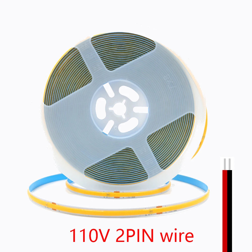 5M 10M 15M 20M 110V 220V COB LED Strip Light Super Bright 240LEDs/M 2PIN Wire Tape Flex Ribbon EU US Plug Room Lighting 8MM PCB
