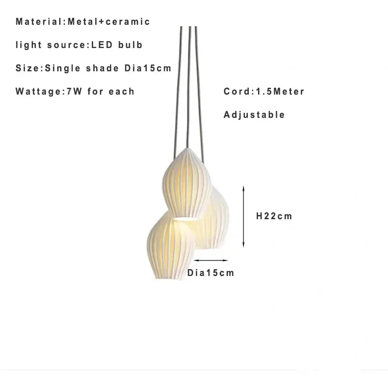 Nordic Modern Ceramic Lantern Energy-Saving LED Pendant Light - Creative Art Ceiling Chandelier Lamp Fixture for Restaurant, Dining Room & Home Decor