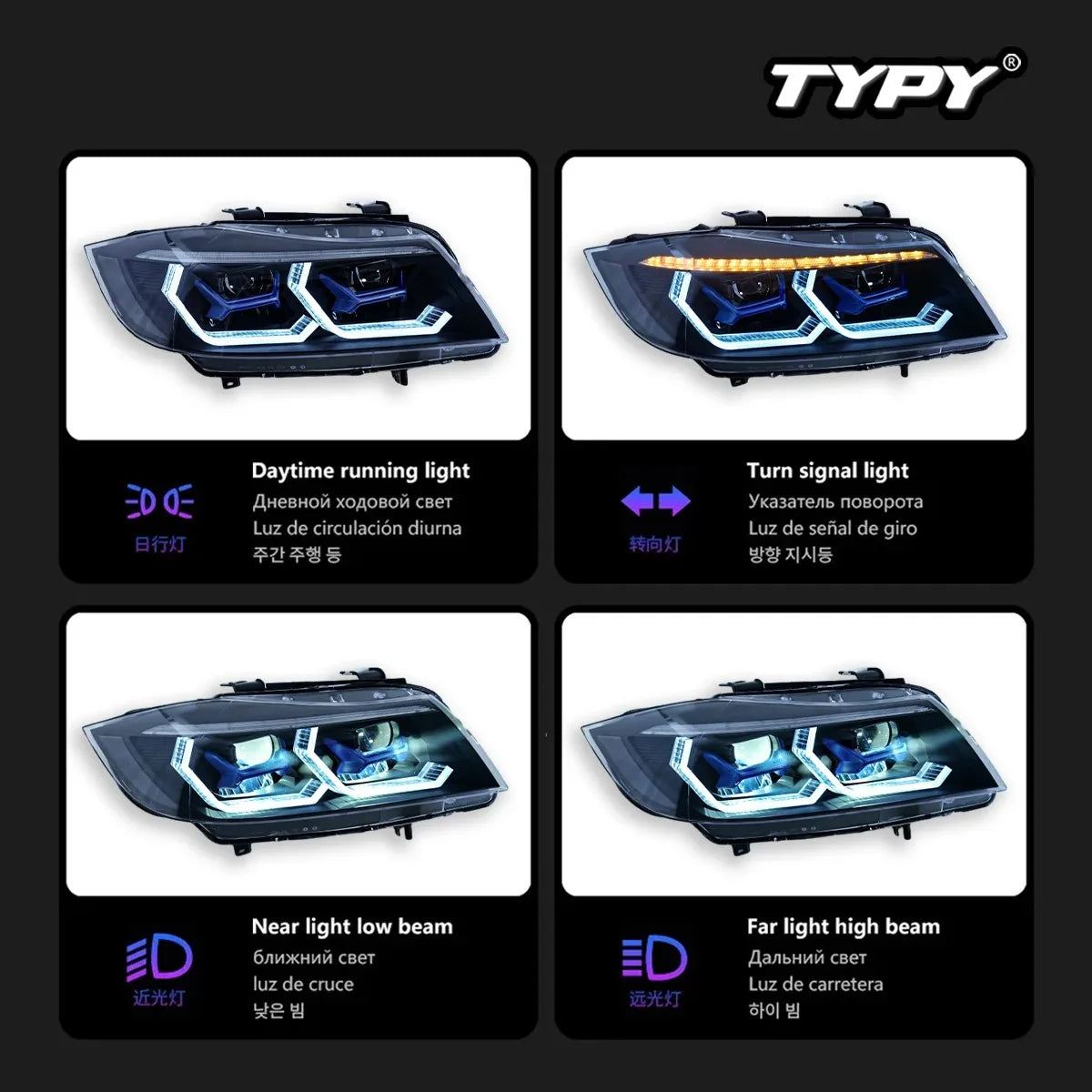 LED Projector Headlights for BMW 3 Series E90 (2005-2012) - RGB Color Changing