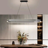 Modern Simple Oval Led Chandelier Aluminium Dimmable Dining Room Pendant Light Lighting Bar Kitchen Hanging Lamp Luster Fixtures