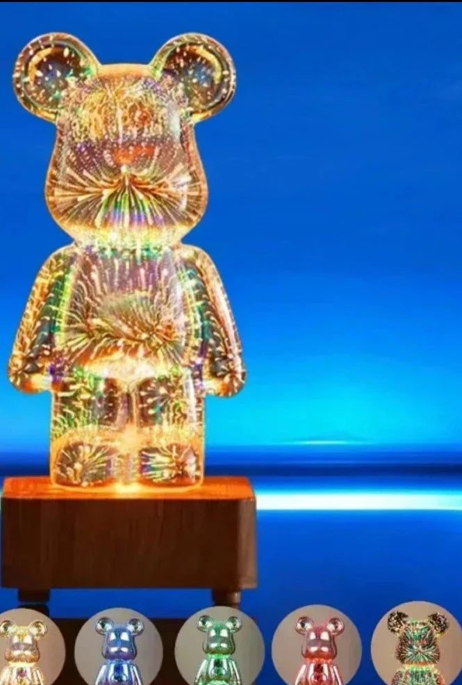 3D Fireworks Bear Lamp USB Led Night Light Bedroom Decoration Cute Table Desk Projection Atmosphere 7 Color Changeable Kid Gift