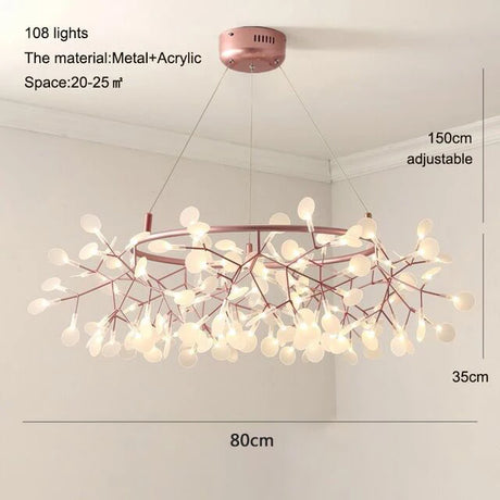 Nordic Chandelier Art Hanging living Room Chandelier Modern Restaurant Kitchen Firefly Lamp Rose Gold/Black Branch Round Indoor
