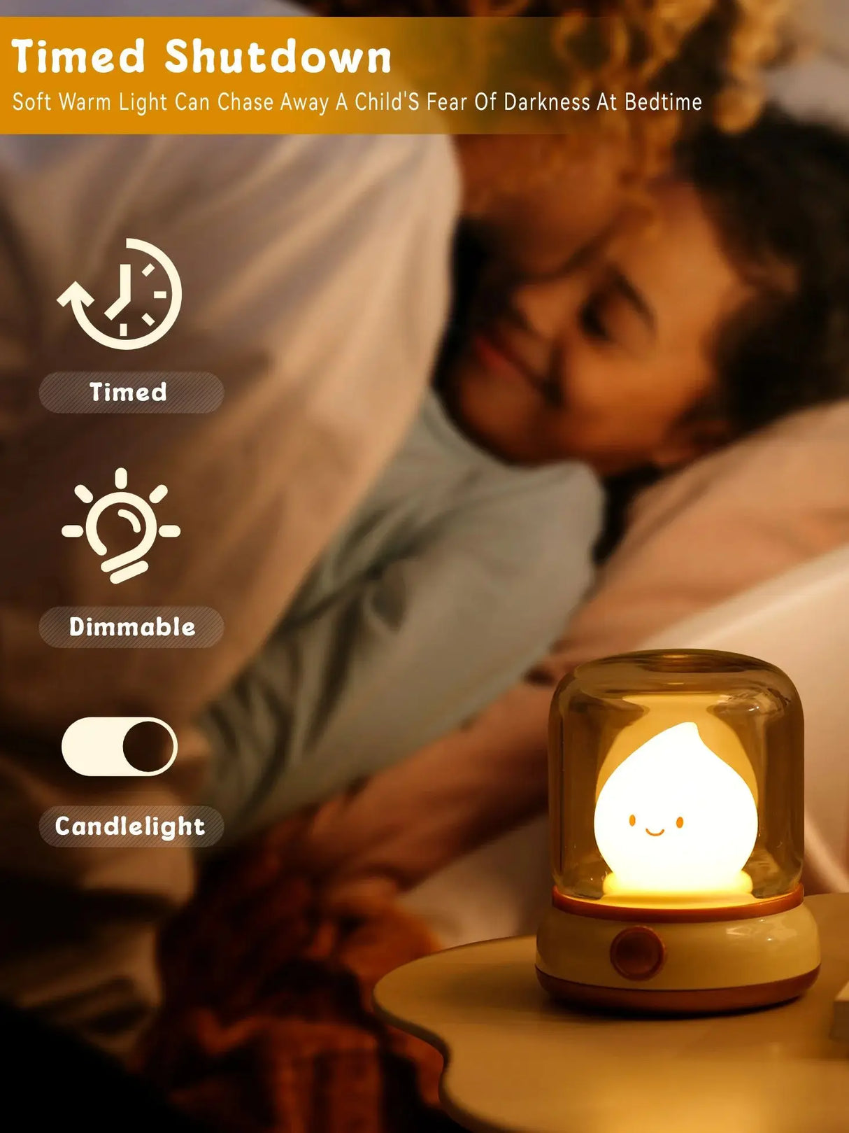 LED Flameless Candle White Noise Night Light Room Decor Lights USB Table Lamp Dimmable Bedside Lamp Camping Light Kids Xmas Gift