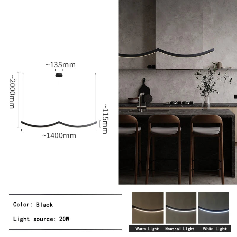 2026 Wood Arch Modern Long Pendant Light - Minimalist LED Dining Table Chandelier