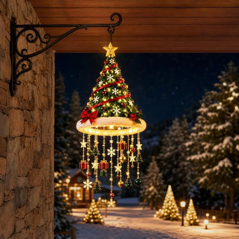 Cute Santa Hat Hanging LED String Light Christmas Decor Lamp Tassel Star Bell Pendants Holiday Party Home Wall Hanging Ornament