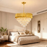 Modern Golden Crystal Chandelier, 5-Layer Circular Luxury Ceiling Chandelier, Suitable for Dining/Living Room/Entrance Hall