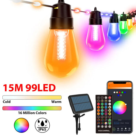 50Ft RGBW Smart String Lights with Rope Fairy APP Remote Control Dimmable G40 Patio Lights Outdoor Christmas Tree Garden Decors
