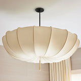 Nordic Japanese Wabi-Sabi Paper Umbrella Fabric Chandelier - French Retro Ceiling Pendant Light Fixture for Bedroom, Living Room & Home Decor