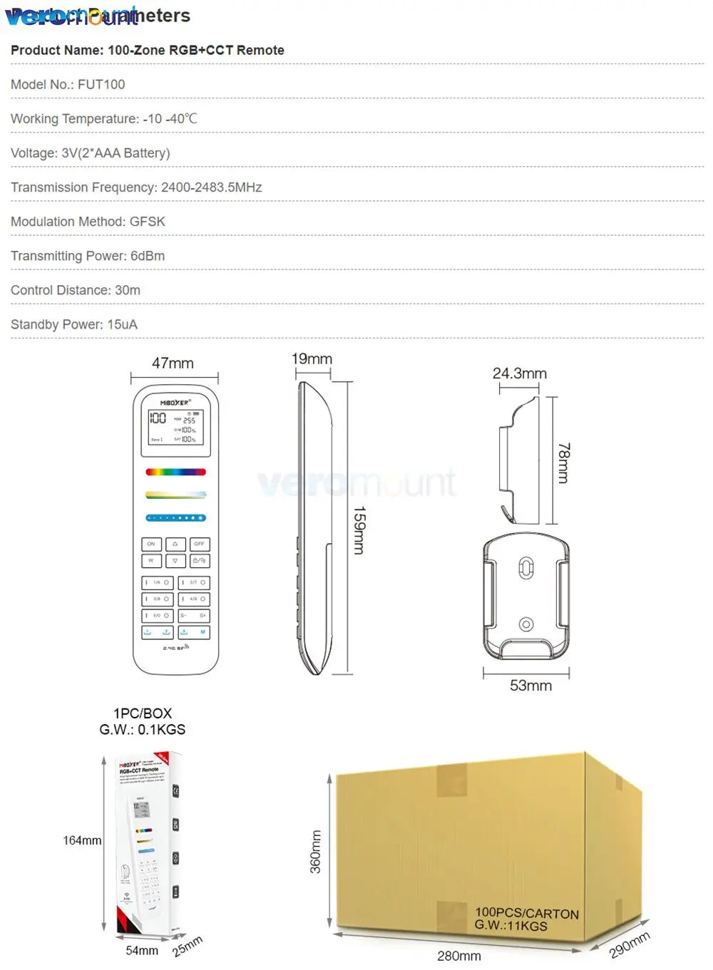 2.4G Gateway WiFi Controller WL-Box2 - Lamp Control Smartphone App/ Voice/100-Zone Remote Control