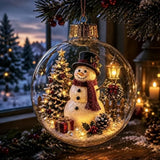 1pc 8CM Size Acrylic Material Christmas Ball Ornament Transparent Design with Light Santa Claus Pendant Hanging Christmas Decor
