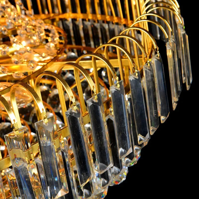 Modern Luxury Crystal Led E14 Pendant Lights Plated Shiny Gold Metal Pendant Lamp Chain Hanging Lamp Deco Indoor Lighting Lamp
