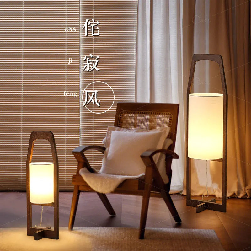 Japanese Retro Solid Wood Floor Lamp Simple Creative Lighting Fixtures Living Room Homestay Bedroom Study Vertical Floor Lamp