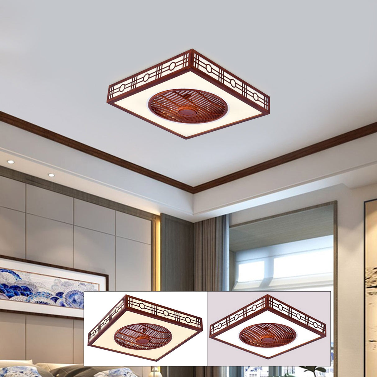 Modern Acrylic Semi Flush Mount LED Invisible Ceiling Fan Lighting with Remote Control 3-Light Color and 3-Speed Changeable