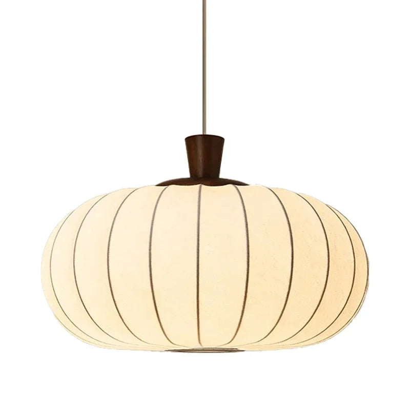 Japanese Wabi-Sabi Silk & Wood LED Pendant Chandelier - Retro Fabric Hanging Ceiling Lamp Fixture for Living Room, Restaurant & Mood Lighting Decor