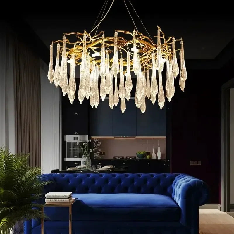Luxury Classic Blue Crystal LED Hanging Lamp Lustre Chandelier Lighting Fixture For Living Room Kitchen Room Decoration Lighting