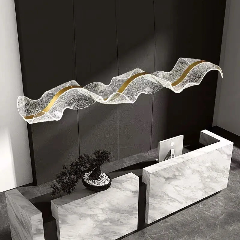 Nordic Creative Led Chandelier Design Long Wave Pendant Lights Restaurant Bar Lamp Dining Room Home Decor Hanging Light Fixture