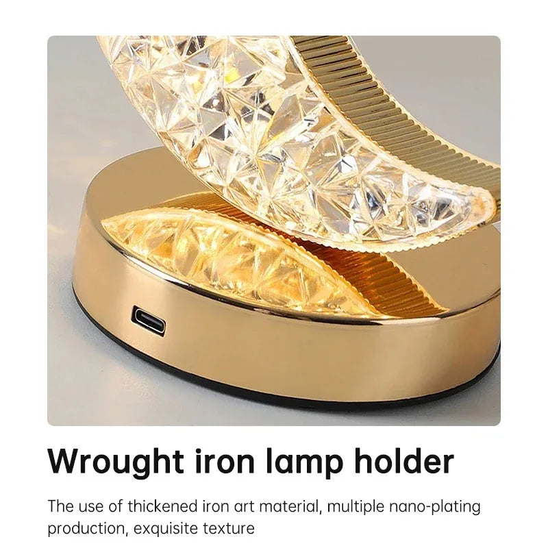 3D Moon Crystal Table Lamp - Touch Dimming USB Rechargeable Night Light for Bedroom, Girls Room Aesthetic Decor