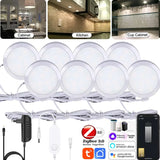 Zigbee3.0 DC12V Round Cabinet Lamp White 3000K/6000K Dimmable Timer Closet Shelf Tuya APP Voice Control for Alexa Google 2-9Pcs