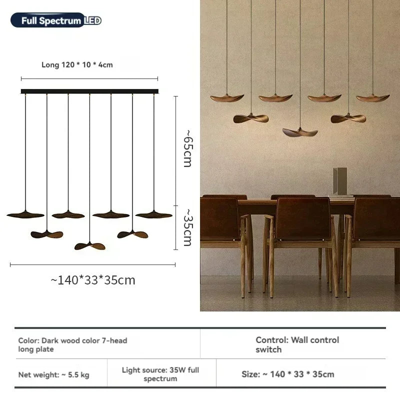 Japanese Wabi Sabi Solid Wood Lamp for Living Dining Room  Villa Duplex Kitchen Island Linear Light 3colors Changeable
