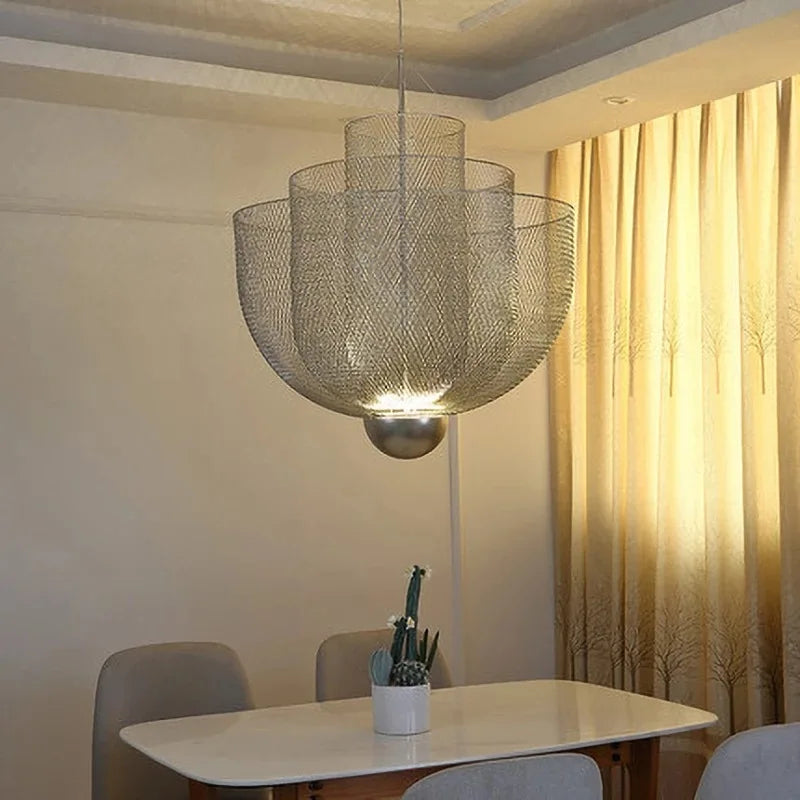 Modern New Indoor Decorative Simple Birdcage Chandelier Mesh Metal Design Living Room Dining Room Light Lobby Mesh Chandeliers