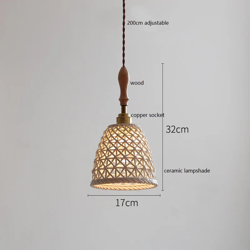 Butterfly Ceramic LED Pendant Lamp Beside Wooden Handle Copper Socket Home Decors Bedroom Dining Living Room Light Hang lamp