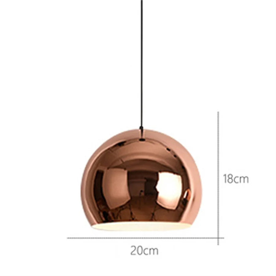 Rose Gold Electroplating Mirror Globe Pendant Lamp - E27 Glass Ball Light