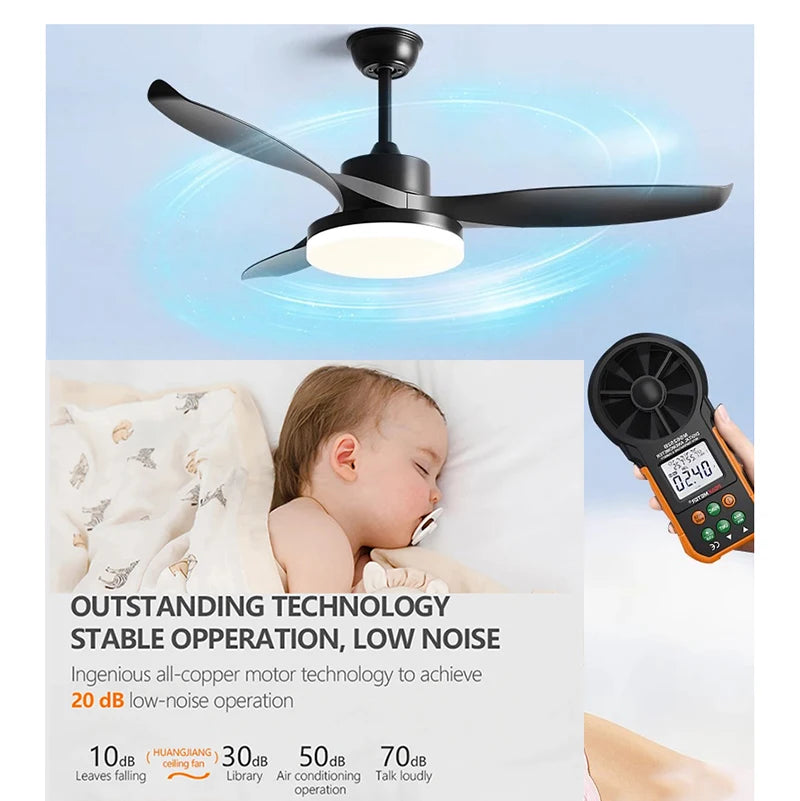 52Inch 3 ABS Blade DC 35W Pure Copper Motor Ceiling Fan With 60W LED Light Support Remote Control Strong winds Electric fans