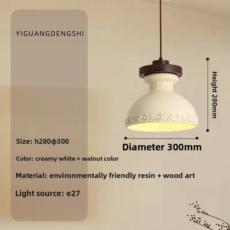 Vintage Walnut Wood Bedside Pendant Light, Style Lamp for Bedroom Ambience, French Retro Mood Lighting for Dining Room & Bedroom