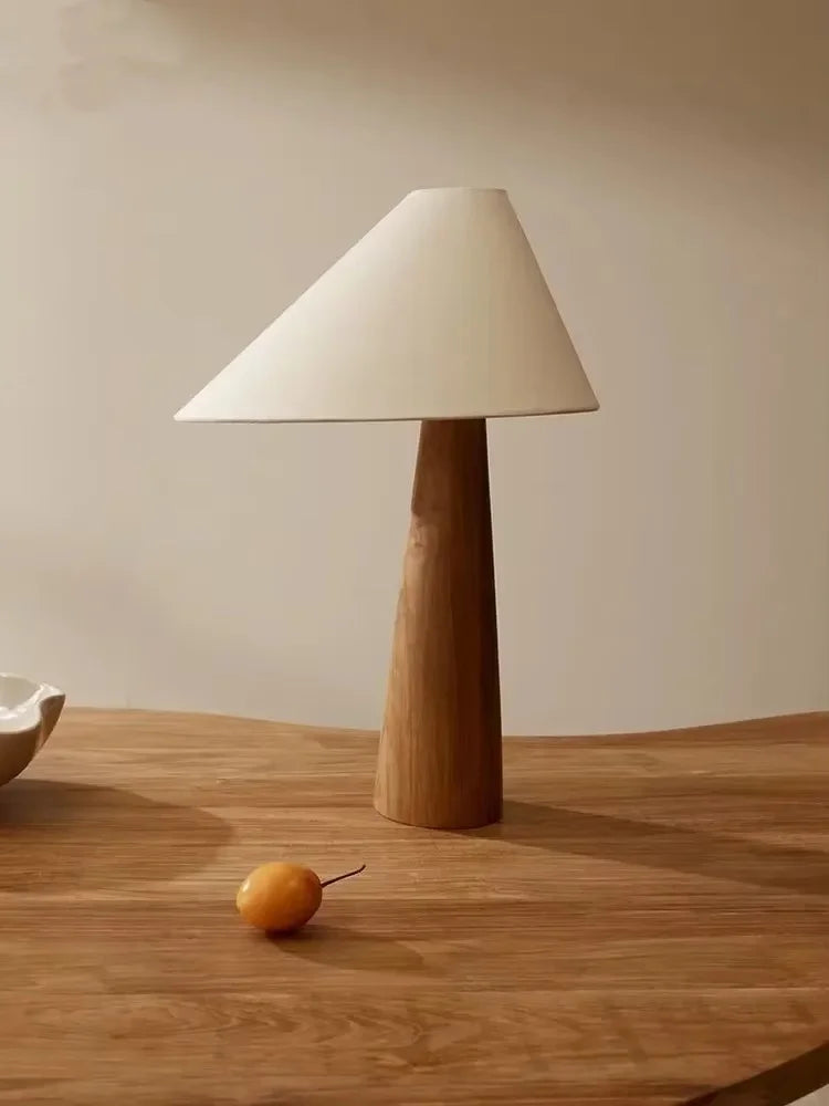 Conical Oak Solid Wood Floor Lamp - Retro Wabi-Sabi Standing Light & Desk Lamp Fixture for Living Room, Bedroom & Study