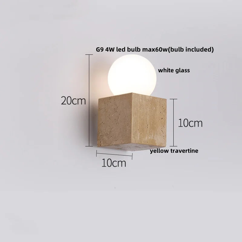 IWHD Home Decor LED Wall Light Fixture Coffee Corridor Living Room Nordic Modern Column Yellow Travertine Stone Wall Lamp Sconce