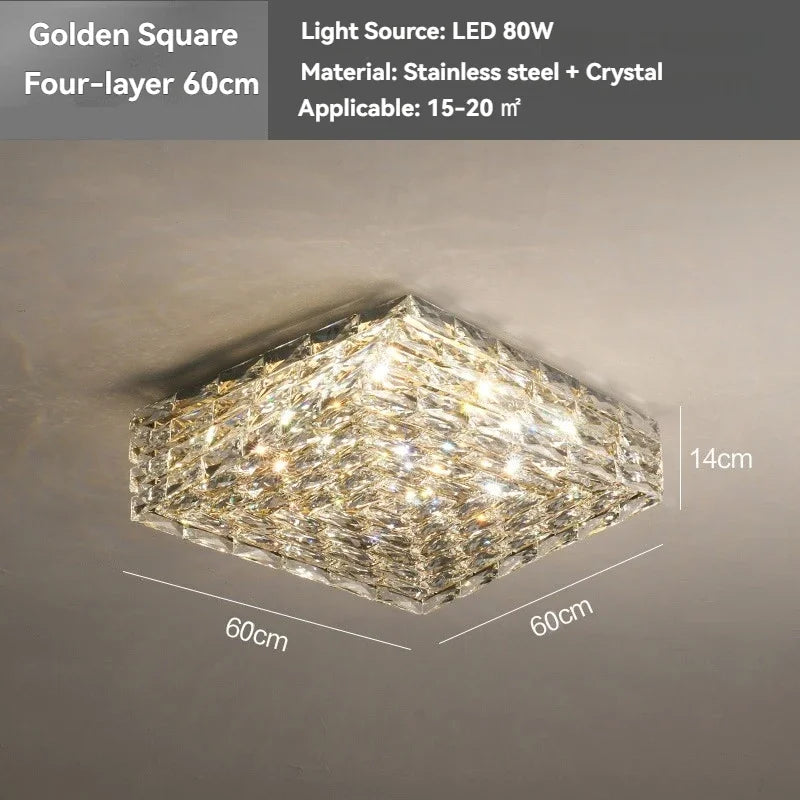 Luxury Modern Crystal Ceiling Light Chandelier - Flush Mount Ceiling Lamp Fixture for Living Room, Master Bedroom & Home Decor